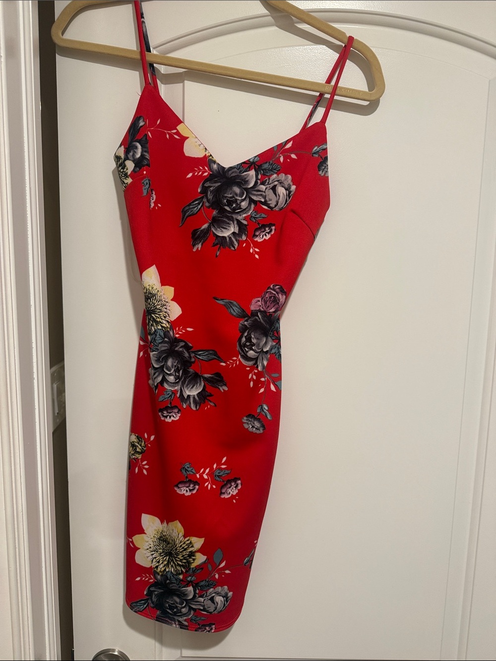 Blue Blush Red Floral Midi Slip Dress with Spaghetti Straps